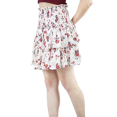 Women's Layered Ruffle High Waist Flared Floral Mini Skirt