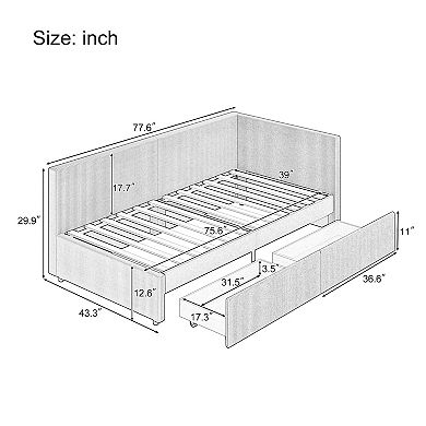 Merax Twin Size L Shape Corner Bed, Corduroy Upholstered Daybed