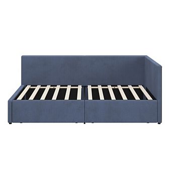Merax Twin Size L Shape Corner Bed, Corduroy Upholstered Daybed