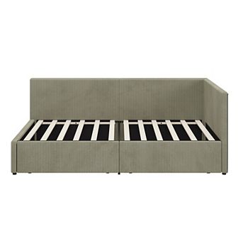 Merax Twin Size L Shape Corner Bed, Corduroy Upholstered Daybed