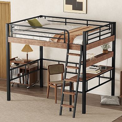 Merax Loft Bed With Built-in Desk, Storage Shelf And Ladder