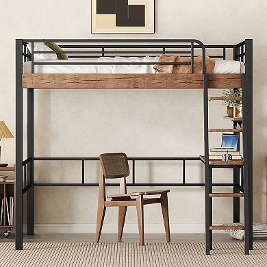 Merax Loft Bed With Built-in Desk, Storage Shelf And Ladder