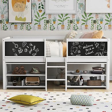 Merax Twin Size Low Loft Bed With Two Movable Shelves And Ladder