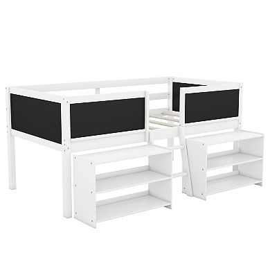 Merax Twin Size Low Loft Bed With Two Movable Shelves And Ladder
