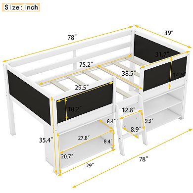 Merax Twin Size Low Loft Bed With Two Movable Shelves And Ladder