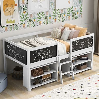 Merax Twin Size Low Loft Bed With Two Movable Shelves And Ladder