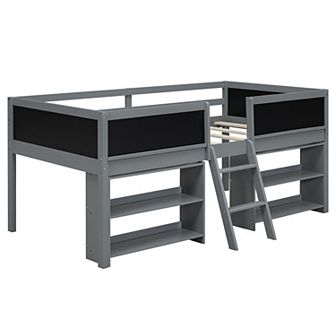 Merax Twin Size Low Loft Bed With Two Movable Shelves And Ladder