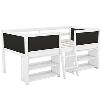 Merax Twin Size Low Loft Bed With Two Movable Shelves And Ladder