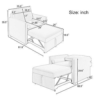 Merax 3 In 1 Convertible Sofa Chair With Adjustable Backrest