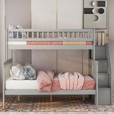 Merax Twin Over Full Stairway Bunk Bed With Storage