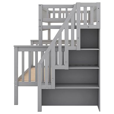 Merax Twin Over Full Stairway Bunk Bed With Storage