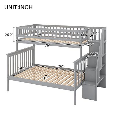 Merax Twin Over Full Stairway Bunk Bed With Storage