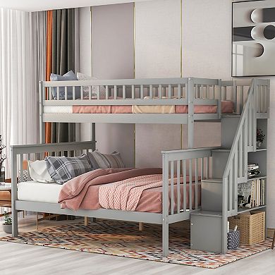 Merax Twin Over Full Stairway Bunk Bed With Storage