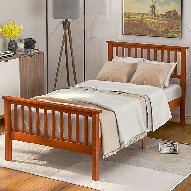 Merax Wood Platform Bed Twin Bed With Headboard And Footboard
