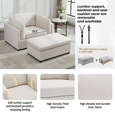 Merax Modern Oversized Armchair With Ottoman, Single Sofa With Lumbar Support, Accent Chair