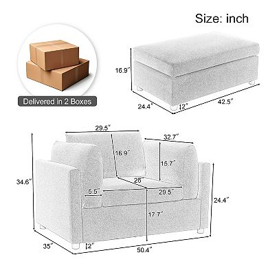 Merax Modern Oversized Armchair With Ottoman, Single Sofa With Lumbar Support, Accent Chair