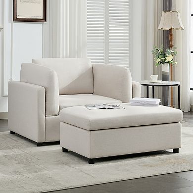 Merax Modern Oversized Armchair With Ottoman, Single Sofa With Lumbar Support, Accent Chair