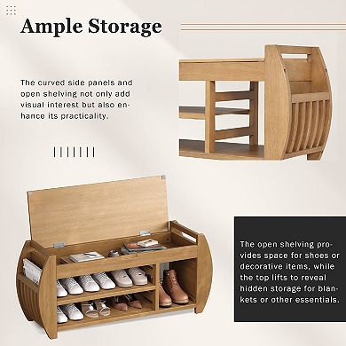 Merax Retro Multifunctional Storage Bench with Cushion and Curved Side Panel