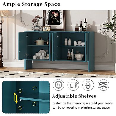 Merax 4-Door Large Storage Retro Sideboard with Adjustable Shelves and Long Handles