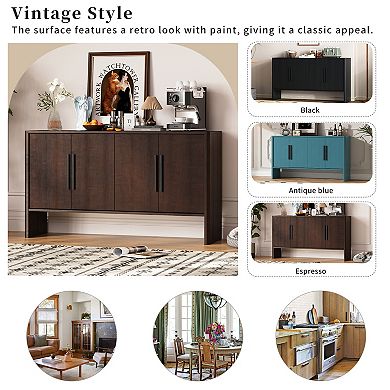 Merax 4-Door Large Storage Retro Sideboard with Adjustable Shelves and Long Handles