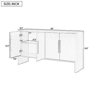 Merax 4-Door Large Storage Retro Sideboard with Adjustable Shelves and Long Handles