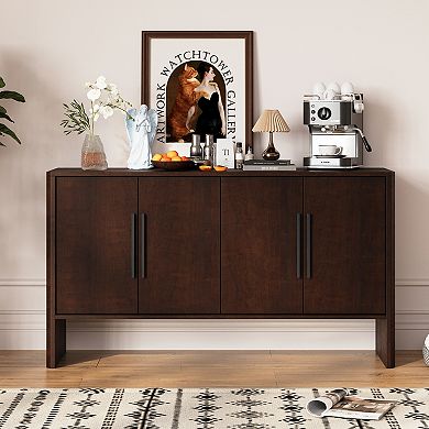 Merax 4-Door Large Storage Retro Sideboard with Adjustable Shelves and Long Handles