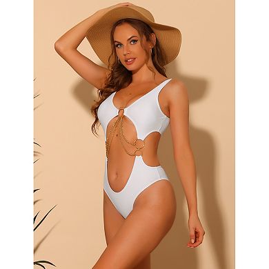 Women's One Piece Swimsuits V Neck Monokini Chain V Neck Cut Out Swimwear Bathing Suit