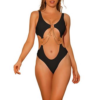 Women's One Piece Swimsuits V Neck Monokini Chain V Neck Cut Out Swimwear Bathing Suit