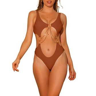 Women's One Piece Swimsuits V Neck Monokini Chain V Neck Cut Out Swimwear Bathing Suit
