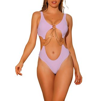 Women's One Piece Swimsuits V Neck Monokini Chain V Neck Cut Out Swimwear Bathing Suit