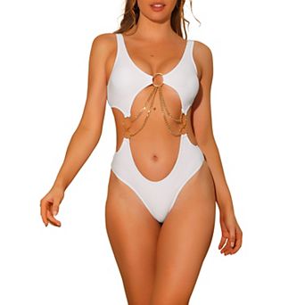 Women's One Piece Swimsuits V Neck Monokini Chain V Neck Cut Out Swimwear Bathing Suit