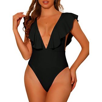 Women's One Piece Swimsuits V Neck Monokini Tummy Control Bathing Suit