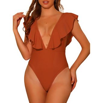 Women's One Piece Swimsuits V Neck Monokini Tummy Control Bathing Suit