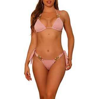 Women's Bikini 2 pc Sets Tie Side Triangle Thong Bottoms Swimsuit Suit
