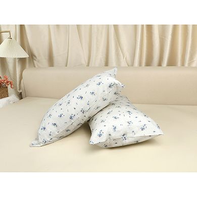 Set of 2 Pillowcase for Hair and Skin, Soft Cotton Floral Pillow Cases with Envelope Closure