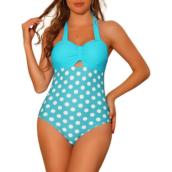 ワンピース水着 POLKA-DOT PRINT LYCRA STRAPLESS ONE-PIECE SWIMSUIT Elegant Retro Polka Dot One-Piece Swimsuit High Waist