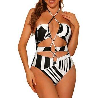 Women's Crisscross Halter Bikini Color Block One Piece Bathing Swimsuit