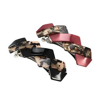 2 pc Hair Barrettes, Tortoise Shell Hair Barrettes, Hair Barrettes For Fine Thick Hair, Red, Brown