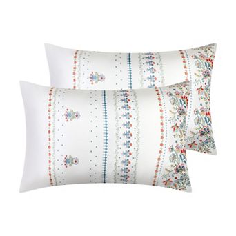 Set of 2 Pillowcase for Hair and Skin, Cotton Floral Pillow Cases with Envelope Closure