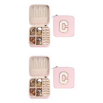 2 Pack Travel Jewelry Box For Women, Small Portable Pu Leather Jewelry Organizer Case