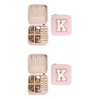2 Pack Travel Jewelry Box For Women, Small Portable Pu Leather Jewelry Organizer Case