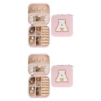 Set Of 2 Travel Jewelry Box With Mirror, Mini Portable Pu Leather Jewelry Organizer Case