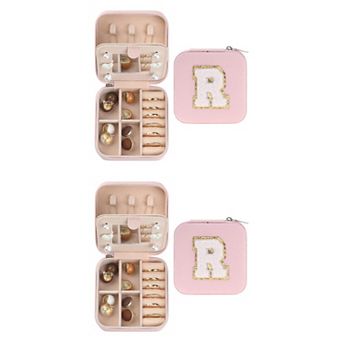 Set Of 2 Travel Jewelry Box With Mirror, Mini Portable Pu Leather Jewelry Organizer Case