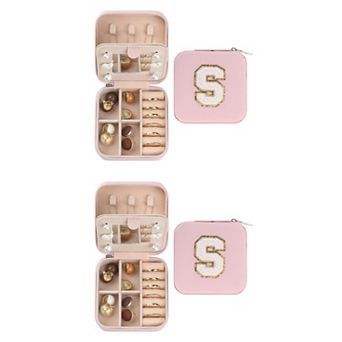 Set Of 2 Travel Jewelry Box With Mirror, Mini Portable Pu Leather Jewelry Organizer Case