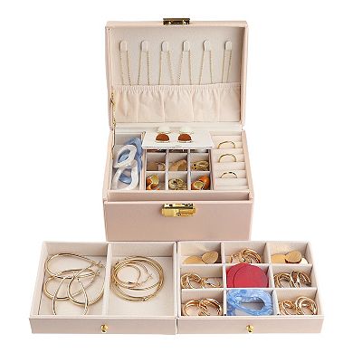 2 Pcs Travel Jewelry Box, Small Jewelry Organizer Case Storage Display Holder 6.6"x 3.7"x 2.3"