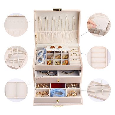2 Pcs Travel Jewelry Box, Small Jewelry Organizer Case Storage Display Holder 6.6"x 3.7"x 2.3"