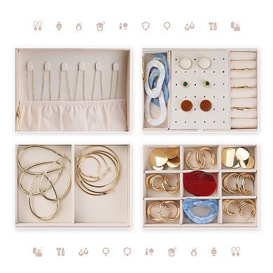 2 Pcs Travel Jewelry Box, Small Jewelry Organizer Case Storage Display Holder 6.6"x 3.7"x 2.3"