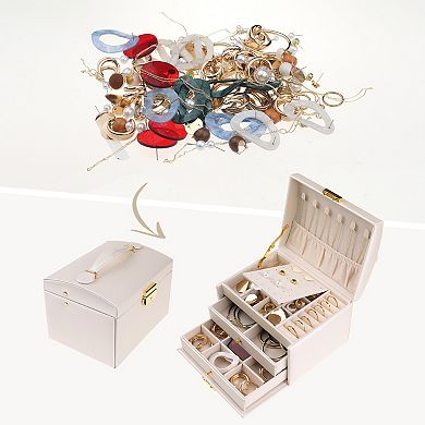2 Pcs Travel Jewelry Box, Small Jewelry Organizer Case Storage Display Holder 6.6"x 3.7"x 2.3"