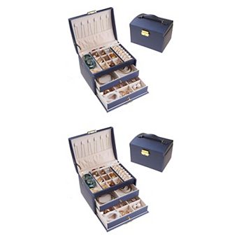 2 pc Travel Jewelry Box, Small Jewelry Organizer Case Storage Display Holder 6.6"x 3.7"x 2.3"