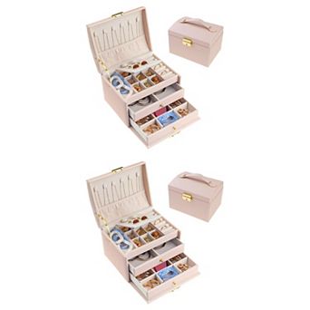 2 pc Travel Jewelry Box, Small Jewelry Organizer Case Storage Display Holder 6.6"x 3.7"x 2.3"